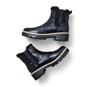 Marc Fisher Pull On Ink Lug Sole Sherpa Trim Chelsea Booties Black Size 7